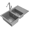 Mexen Gaspar fregadero de granito de 1,5 senos con escurridor y grifo de cocina Flora, gris - 6507-71-670401-06