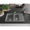 Mexen Gaspar granite sink 1.5-bowl with drainer and Flora kitchen tap, grey - 6507-71-670401-07