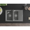 Mexen Gaspar granite sink 1.5-bowl with drainer and Flora kitchen tap, grey - 6507-71-670401-07