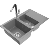 Mexen Gaspar granite sink 1.5-bowl with drainer and Flora kitchen tap, grey - 6507-71-670401-07