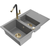 Mexen Gaspar fregadero de granito 1,5-bolsillos con escurridor y grifo de cocina Flora, gris - 6507-71-670401-57-G