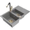 Mexen Gaspar granite kitchen sink 1.5-bowl with drainer and Flora kitchen tap, grey - 6507-71-670401-57-G