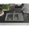 Mexen Gaspar 1,5-Kammer-Granitsprühsieb mit Abtropffläche und Küchenarmatur Flora, grau - 6507-71-670401-57-G