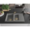Mexen Gaspar granite kitchen sink 1.5-bowl with drainer and Flora kitchen tap, grey - 6507-71-670401-57-G