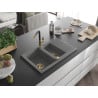 Mexen Gaspar granite kitchen sink 1.5-bowl with drainer and Flora kitchen tap, grey - 6507-71-670401-57-G