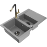 Mexen Gaspar 1.5-bowl granite sink with drainer and Flora kitchen tap, grey - 6507-71-670401-57-B
