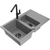 Mexen Gaspar évier en granit 1,5 bac avec égouttoir et robinet de cuisine Flora, gris - 6507-71-670401-70-B