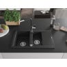 Mexen Gaspar Granitspüle 1,5-beckig mit Abtropffläche und Küchenarmatur Flora, schwarz/silber - 6507-73-670401-07