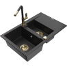 Mexen Gaspar Granitspüle 1,5-Becken mit Abtropfbereich und Küchenarmatur Flora, schwarz/silber - 6507-73-670401-57-G