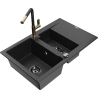 Mexen Gaspar fregadero de granito 1,5 tazones con escurridor y grifo de cocina Flora, negro/plateado - 6507-73-670401-57-B
