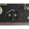 Mexen Gaspar fregadero de granito de 1,5 senos con escurridor y grifo de cocina Flora, negro/oro metálico - 6507-75-670401-00