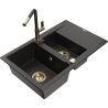 Mexen Gaspar fregadero de granito 1,5 cubetas con escurridor y grifo de cocina Flora, negro/dorado - 6507-75-670401-57-G