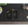 Mexen Gaspar Granitspüle 1,5-beckig mit Abtropffläche und Küchenarmatur Flora, schwarz/gold - 6507-75-670401-57-B