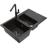 Mexen Gaspar granieten gootsteen 1,5-komoors met afdruiprek en keukenmengkraan Flora, zwart/goud - 6507-75-670401-70-B