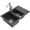 Mexen Gaspar granite sink 1.5-bowl with drainer and Flora kitchen tap, speckled black - 6507-76-670401-00