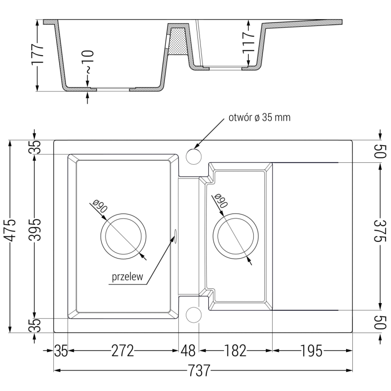 Mexen Gaspar granite sink 1.5-bowl with drainer and Flora kitchen tap, speckled black - 6507-76-670401-07