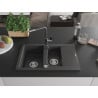 Mexen Gaspar Granitspüle 1,5-Kammer mit Abtropffläche und Küchenarmatur Flora, schwarz gesprenkelt - 6507-76-670401-08