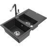 Mexen Gaspar Granit-Spullsteen mat 1,5 Basin mat Drain an Kitchen Tap Flora, schwaarz mat Sprengkraaft - 6507-76-670401-08