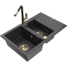 Mexen Gaspar fregadero de granito de 1,5 cubetas con escurridor y grifo de cocina Flora, negro moteado - 6507-76-670401-57-G