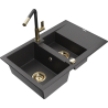 Mexen Gaspar granite sink 1.5-bowl with drainer and Flora kitchen tap, black speckled - 6507-76-670401-57-G