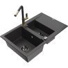 Mexen Gaspar granite sink 1.5-bowl with drainer and Flora kitchen tap, black speckled - 6507-76-670401-57-B