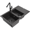 Mexen Gaspar granite sink 1.5-bowl with drainer and Flora kitchen tap, speckled black - 6507-76-670401-70-B