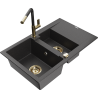 Mexen Gaspar granite sink 1.5-bowl with drainer and Flora kitchen tap, black speckled - 6507-76-670401-75-G