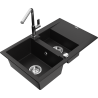 Mexen Gaspar évier en granit 1,5 bac avec égouttoir et robinet de cuisine Flora, noir - 6507-77-670401-00