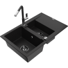 Mexen Gaspar granite sink 1.5-bowl with drainer and kitchen tap Flora, black - 6507-77-670401-07-B