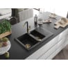 Mexen Gaspar Granitspüle 1,5-schüssig mit Abtropffläche und Küchenarmatur Flora, schwarz - 6507-77-670401-57-G