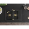 Mexen Gaspar fregadero de granito 1,5 senos con escurridor y grifo de cocina Flora, negro - 6507-77-670401-57-G