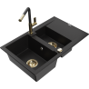 Mexen Gaspar granite sink 1.5-bowl with drainer and Flora kitchen tap, black - 6507-77-670401-57-G
