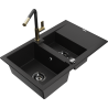 Mexen Gaspar fregadero de granito 1,5 senos con escurridor y grifo de cocina Flora, negro - 6507-77-670401-57-B
