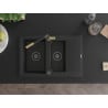 Mexen Gaspar Granitspüle 1,5-Becken mit Abtropffläche und Küchenarmatur Flora, schwarz - 6507-77-670401-57-B