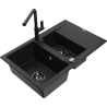 Mexen Gaspar granite sink 1.5-bowl with drainer and Flora kitchen tap, black - 6507-77-670401-70-B