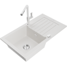 Mexen Pablo 1-bowl granite kitchen sink with drainer and Flora kitchen tap, white - 6510-20-670401-02