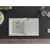 Mexen Pablo 1-bowl granite kitchen sink with drainer and Flora kitchen tap, white - 6510-20-670401-02