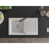 Mexen Pablo 1-bowl granite sink with drainer and Flora kitchen tap, white - 6510-20-670401-07
