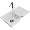 Mexen Pablo Granite Sink 1-Bowl with Drainer and Flora Kitchen Mixer Tap, White - 6510-20-670401-07-B