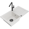 Mexen Pablo 1-bowl granite sink with drainer and Flora kitchen tap, white - 6510-20-670401-70-B
