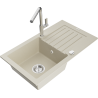 Mexen Pablo Granitspüle 1-Becken mit Abtropffläche und Küchenarmatur Flora, beige - 6510-69-670401-00