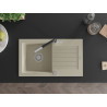 Mexen Pablo Granitspüle 1-beckig mit Abtropffläche und Küchenarmatur Flora, beige - 6510-69-670401-07