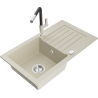 Mexen Pablo granite kitchen sink 1-bowl with drainer and Flora kitchen faucet, beige - 6510-69-670401-07