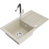 Mexen Pablo Granitspüle 1-Becken mit Abtropffläche und Küchenarmatur Flora, beige - 6510-69-670401-07