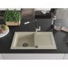 Mexen Pablo Granitspüle 1-becken mit Abtropffläche und Küchenarmatur Flora, beige - 6510-69-670401-07-B