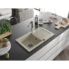 Mexen Pablo Granitspüle 1-becken mit Abtropffläche und Küchenarmatur Flora, beige - 6510-69-670401-07-B