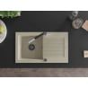 Mexen Pablo granite sink, single bowl with drainer and Flora kitchen tap, beige - 6510-69-670401-07-B