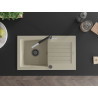 Mexen Pablo granitische spoelbak met 1 bak en afdruiprek en keukenmengkraan Flora, beige - 6510-69-670401-07-B