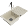 Mexen Pablo Granitspüle 1-becken mit Abtropffläche und Küchenarmatur Flora, beige - 6510-69-670401-07-B