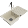 Mexen Pablo lavello in granito 1-vasca con scolapiatti e rubinetto da cucina Flora, beige - 6510-69-670401-07-B